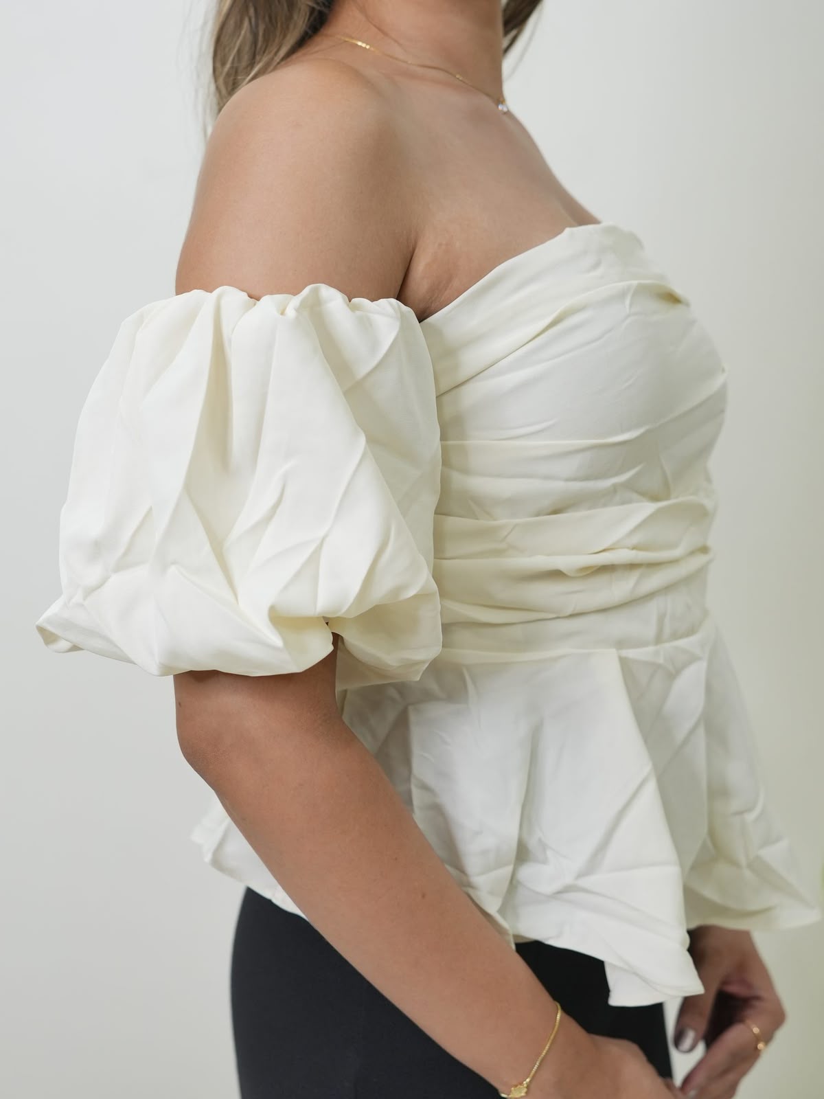 White Off Shoulder Peplum Top photo 3